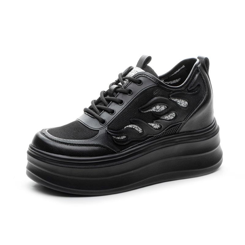 

Fashion 8CM Air Mesh Microfiber Genuine Leather Vulcanize Breathable High Brand Casual Women Summer Platform Sneakers Shoes Lady 34 чёрный