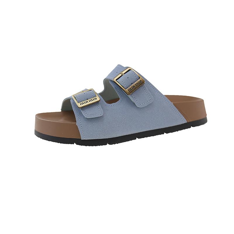 2025 new casual cool slippers summer retro cork bottom thick bottom buckle with casual Boken cool slippers women
