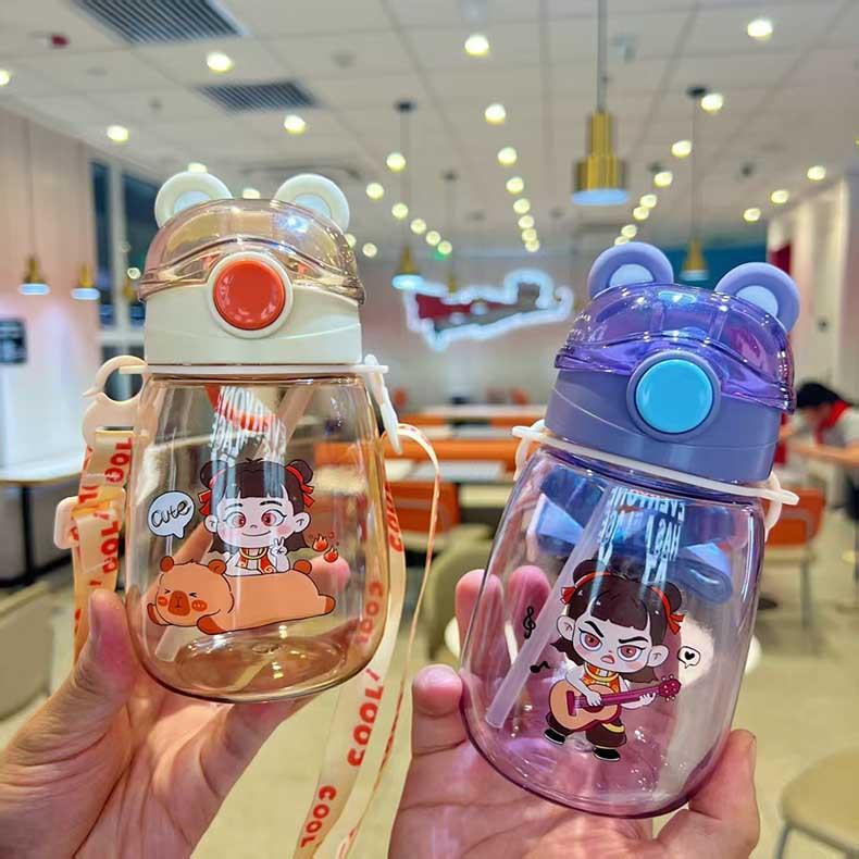 Water bottle New student kettle Children's straw cup Hand rope Outdoor sports water bottle Female student cartoon water cup