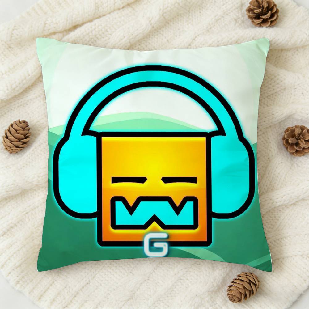 MUSIC Game GGeometry Dash Doublesided Printed Square Decorative Cushion Cover for Sofa Living Room Home Decor