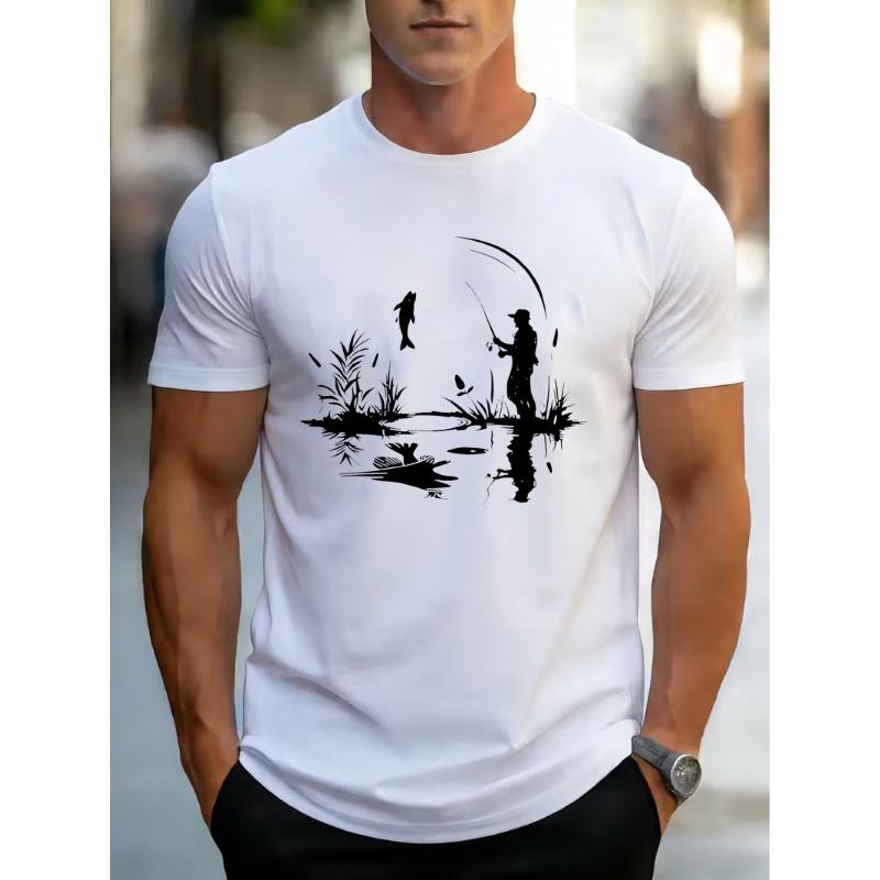 T-shirt da Pesca Traspirante a Rapida Asciugatura Resistente alle Pieghe da Uomo - Adatta per Campeggio all'Aperto, Attrezzatura da Pesca con Stampa, Abbigliamento Casual e Attività