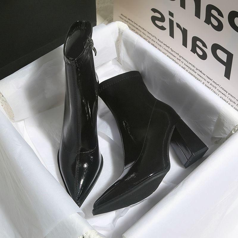 Pointed High Heels Women's Ankle Boots Korean Short Boots Feel Small Thick Heel Small Advanced Daily Leisure
