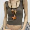 Bohemian Wood Bead Beaded Acrylic Star Moon Pendant Necklace Vintage Elegance Temperament Premium Sense Necklace