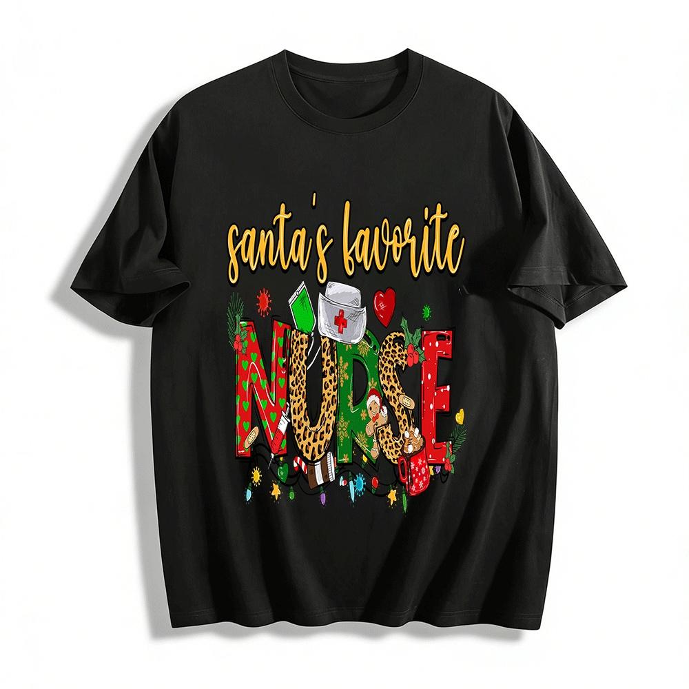 Santa s Favorite Nurse Christmas Themed Graphic Top Pure cotton T-shirt XXS
