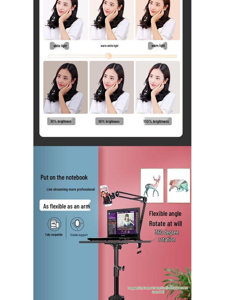 Multifunctional Desktop Tripod Stand with Fill Light for Mobile Phone Live Streaming