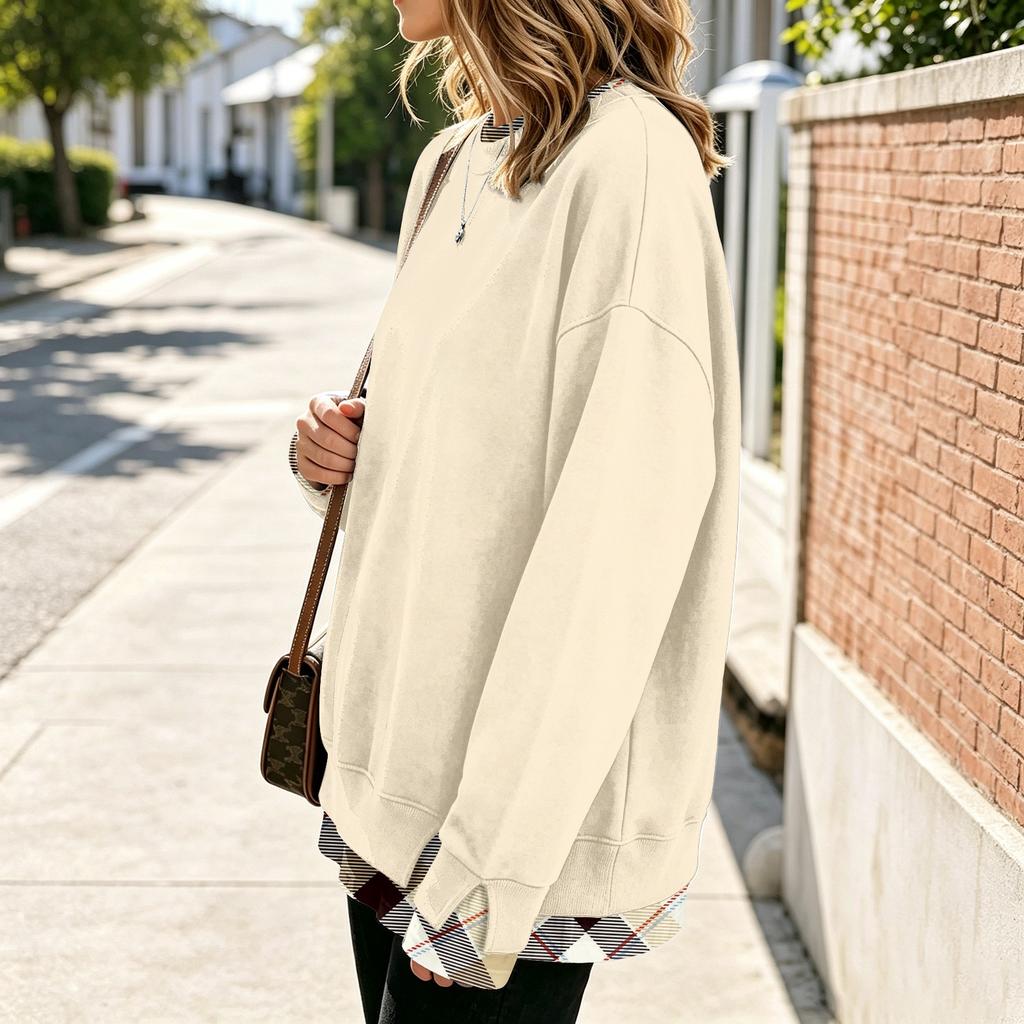 Women's Casual Printed Long Sleeve Oversized Two Piece Look Sweatshirt for Everyday Wear