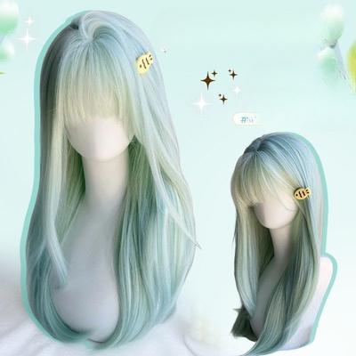 Minzgrüne Wavy-Haarperücke für Mädchen mit langem, glattem Haar und vollständiger Kopfbedeckung. Anime tägliche Cosplay-Perücke