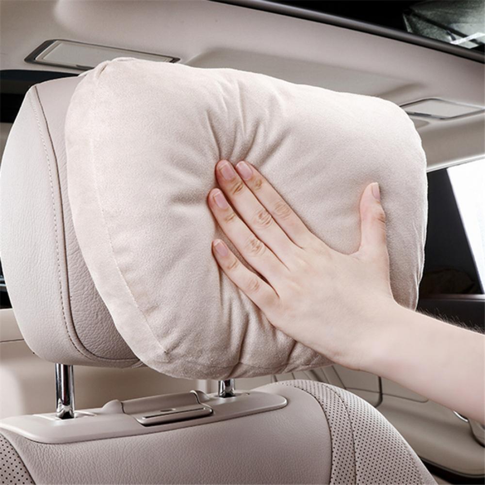 2 Pcs Beige Suede Fabric Car Seat Cushion Support Headrest Neck Rest Pillows Set