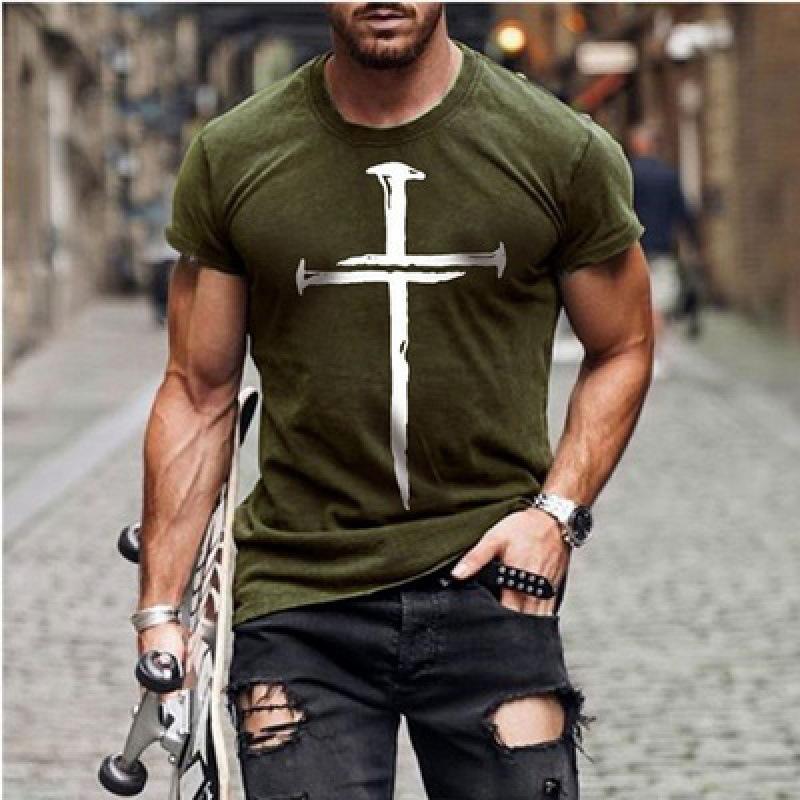 

New Men s Minimalist Printed Cross 3D T-shirt 6XL
