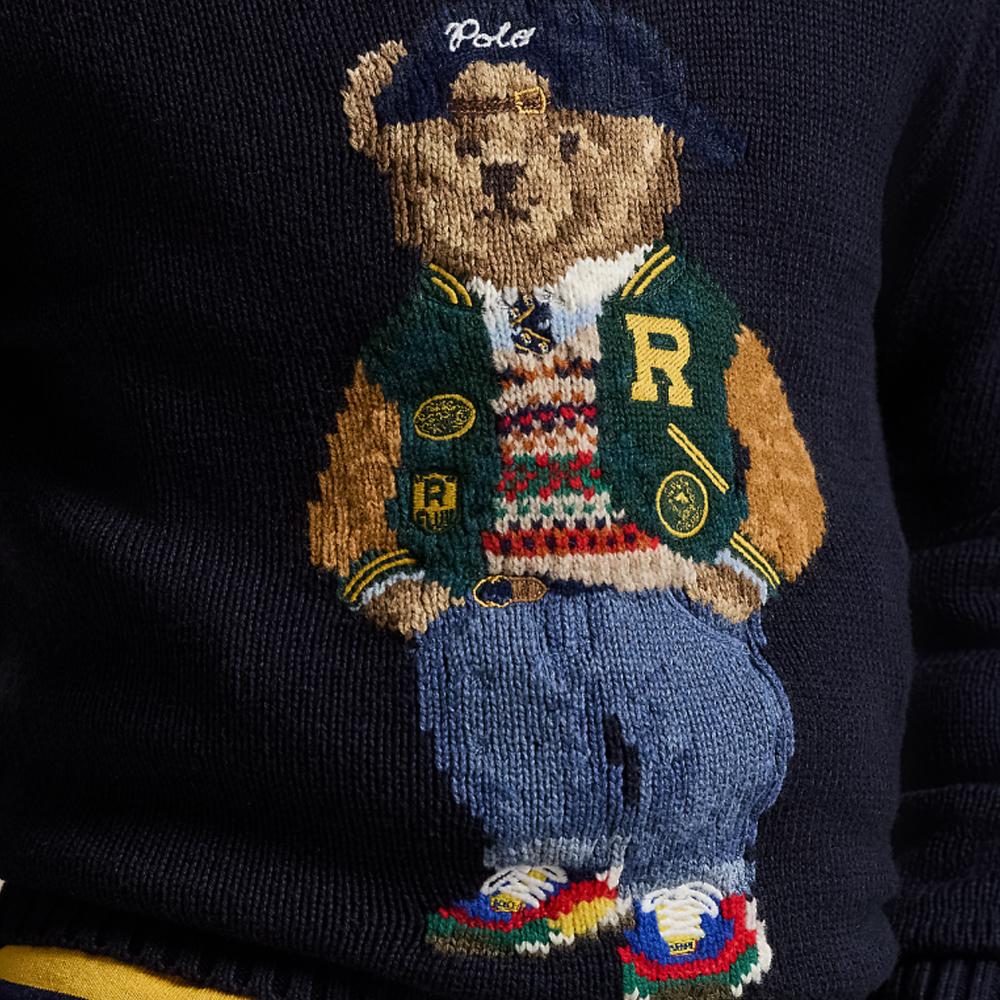 Sweter Polo Ralph Lauren Ss24 Misiu Okrągły Dekolt Haft Logo Długi Rękaw Dzianina Sweter Dziecięcy Ciemnoniebieski CWPOSWEY6820545-410
