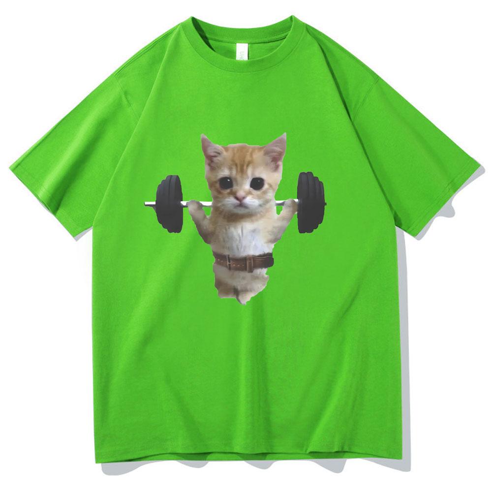 Gym Cat Sam Sulek Funny T Shirts Unisex Women Cute Kawaii Fitness Pump Cover Tshirt Male Oversized Pure Cotton Tshirt Short Sleeve