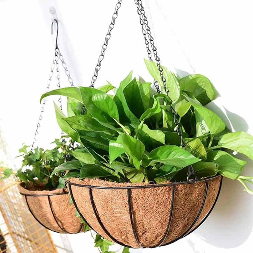 1 Pcs 8/10 Inch Home Balcony Decoration Plant Hanging Basket Metal Bracket Garden Plant Round Wire Flower Pot Planting Accessory