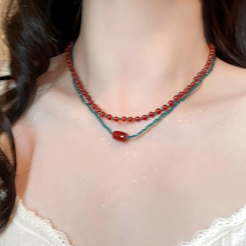 Retro Red Blue Contrast Colorful Natural Stone Cubes Beaded Necklace for Women Wholesale Beads Strand Chokers Aesthetic Jewelry