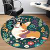 1pc Floral Corgi Office Round Area Rug, Under Office Chairs Bedroom Living Room Home Decor, Room Deco