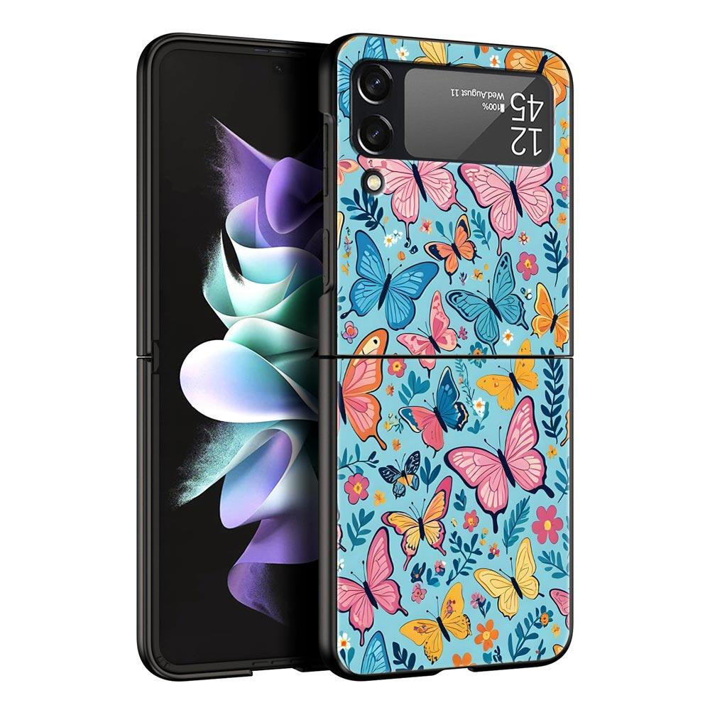 Butterfly Design Hard PC Phone Case For Samsung Galaxy Z Flip 7 6 5 4 Black Cover For Galaxy Z Flip 3 Foldable Fundas Shell Bags