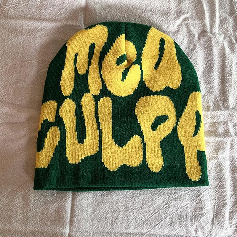 Acryl Strickmütze mit gestickten Buchstaben für Streetwear Mode in der Wintersaison