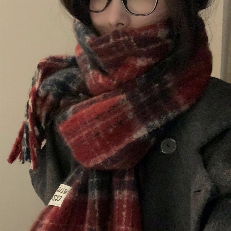 Scarf Winter Women's High End New Plaid Couple Warm and Thickened Long Shawl Integrated Neck Scarf Trendy
