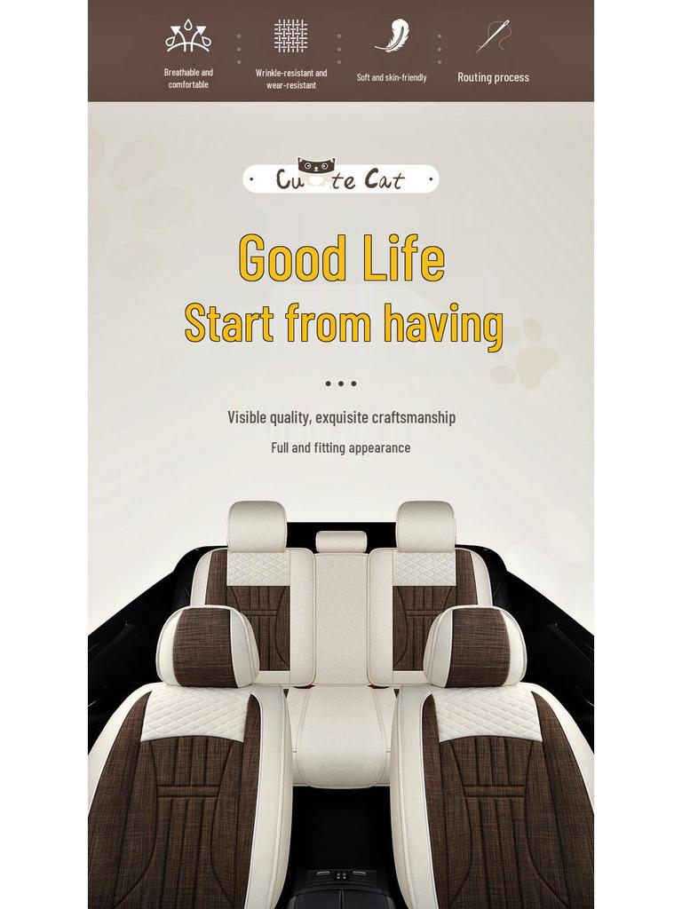 Universelles Leinen-Autositzkissen für Corolla, Civic, Sylphy & mehr - Vier Jahreszeiten