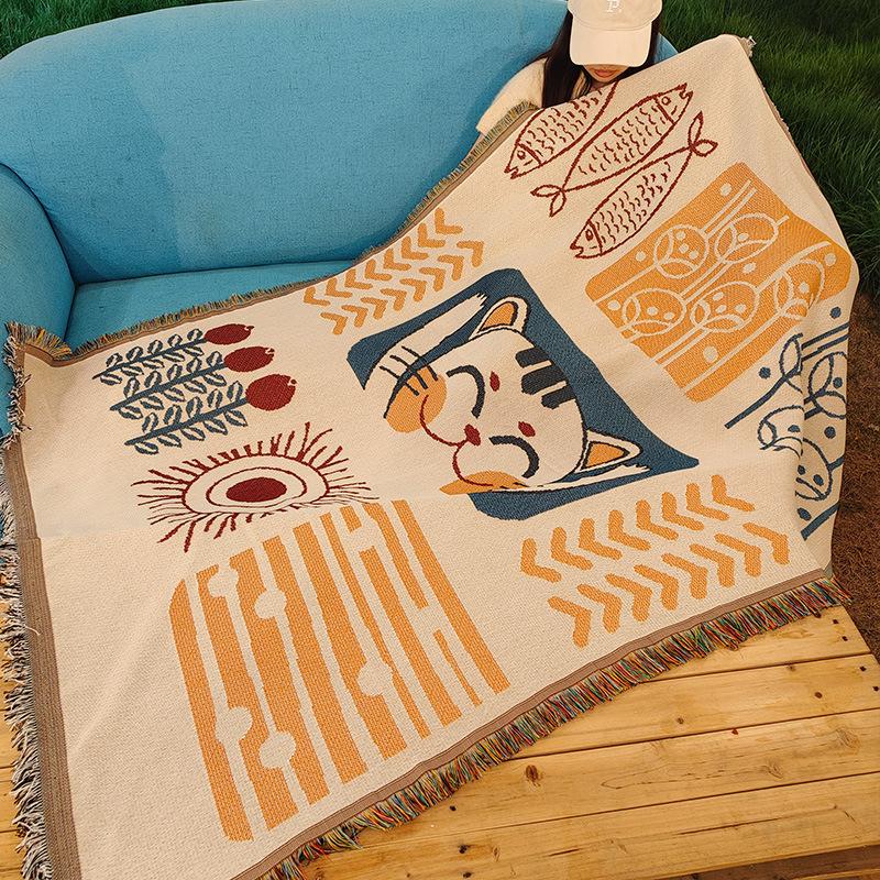 American yarn-dyed graffiti master illustration single double sofa blanket decorative tapestry casual blanket sofa towel sofa cushion