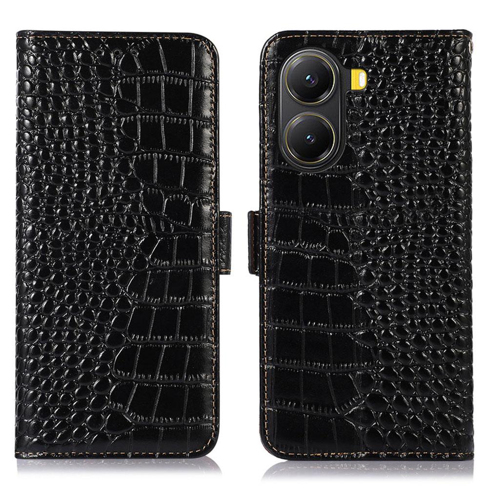 For Xiaomi Poco X7 Pro 5G Case Wallet Crocodile Texture Genuine Cow Leather Phone Cover