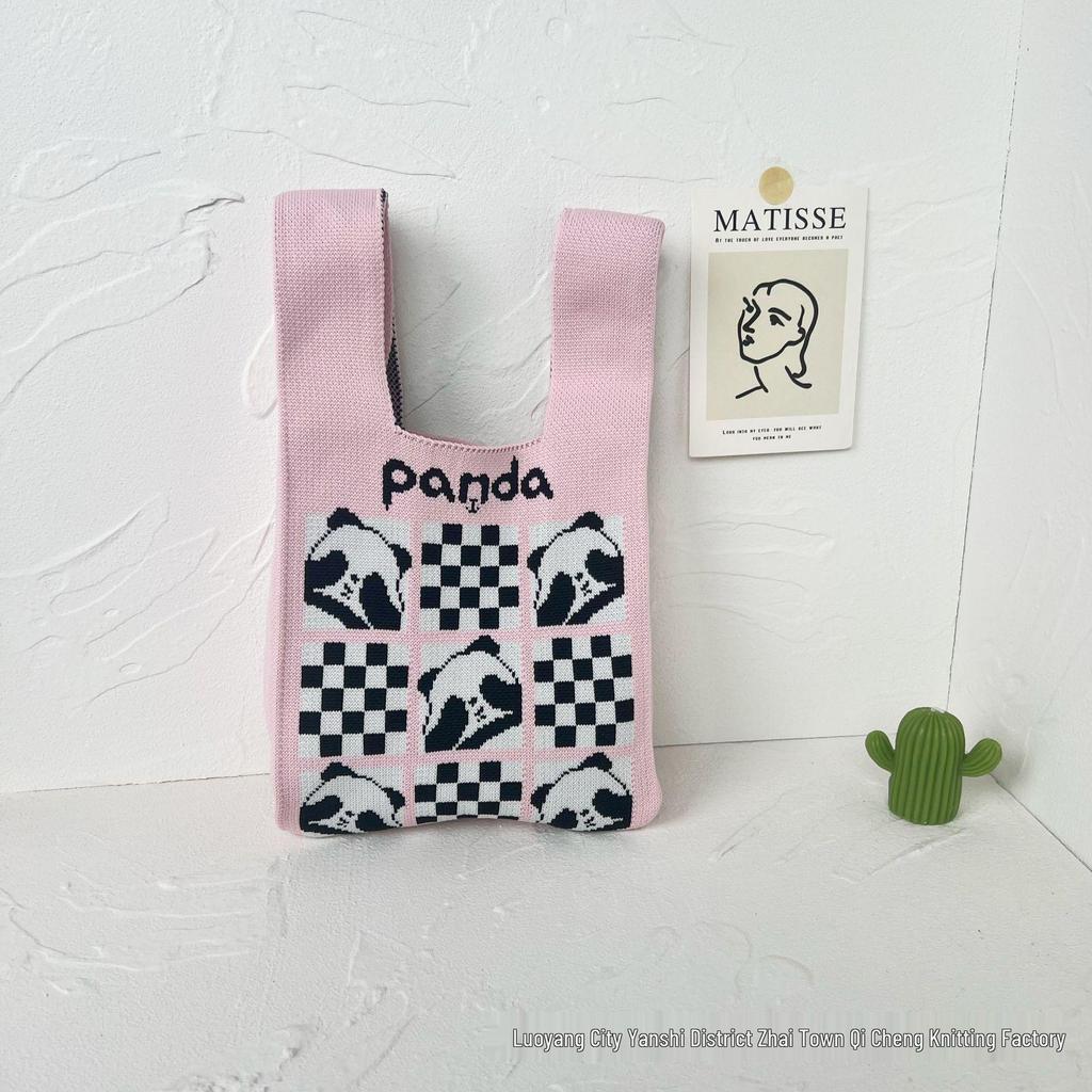 Panda Knit Women's Cross-Border Wrist Tote Handbag