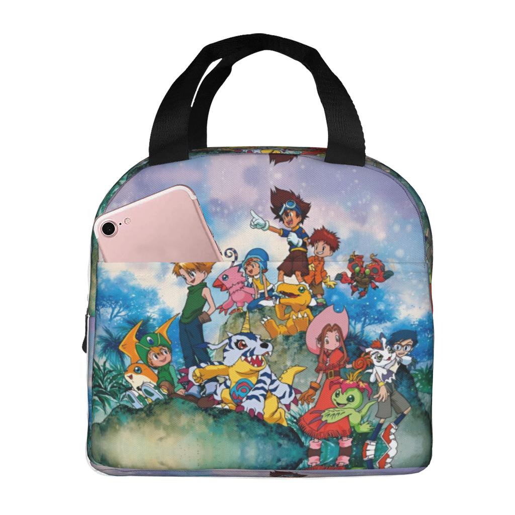 Custom D-Digimons Insulated Lunch Bag for Women Men Leakproof Cartoon Cooler Thermal Lunch Tote Office Picnic Travel