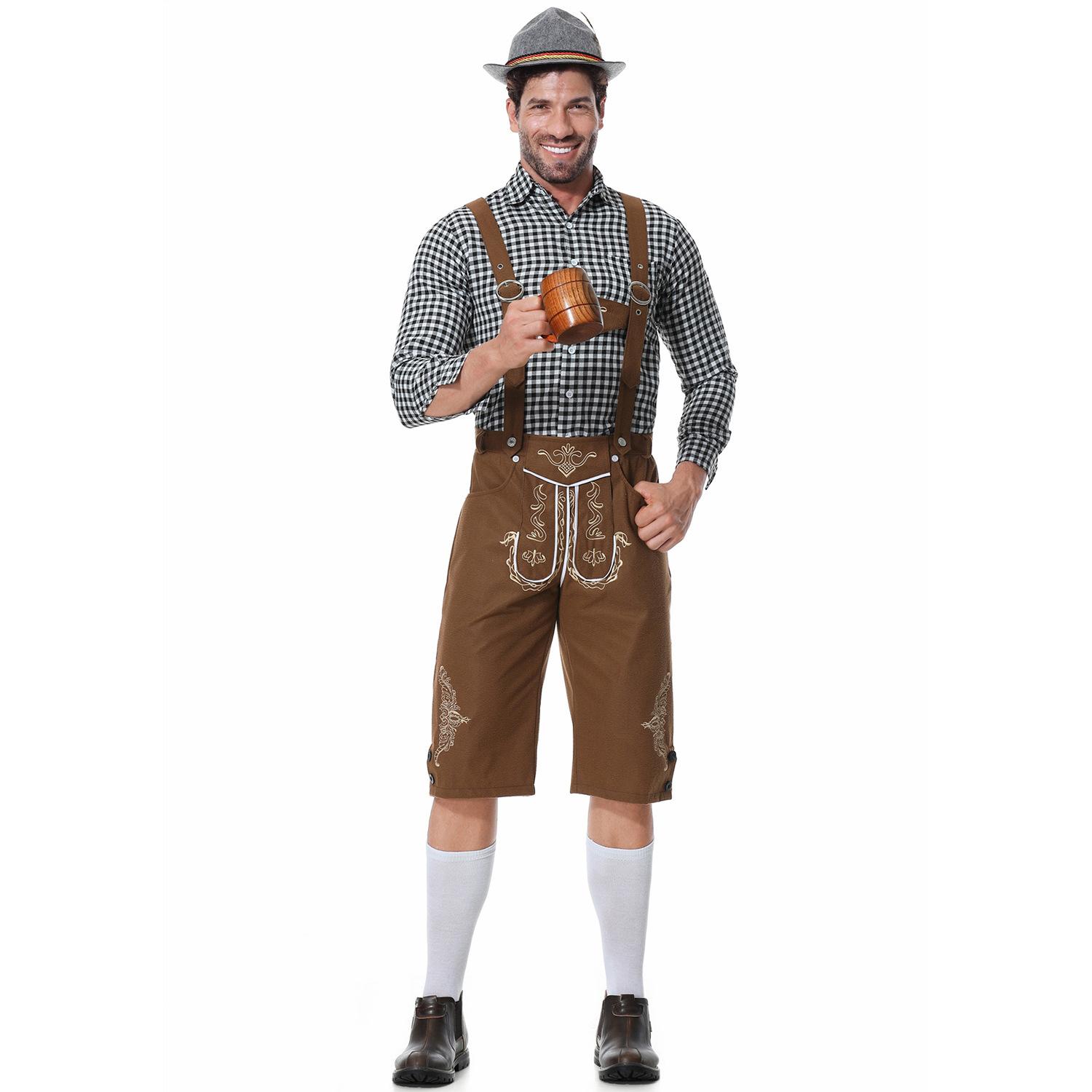 

Men s beer suit overalls suit, German beer suit party suit, plaid shirt M темно-коричневого кольору