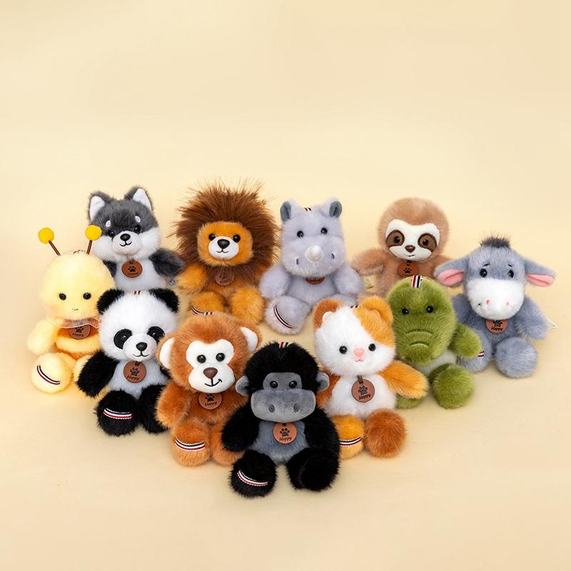 Fashion Cartoon Plush Animal Key Ring Bee Polyester Cat Dog Pendant Donkey Soft Monkey Key Chain Bag Charm