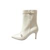 Crescentseoul Demilune Jewel Strap Half Ankle Leather Boots Ivory