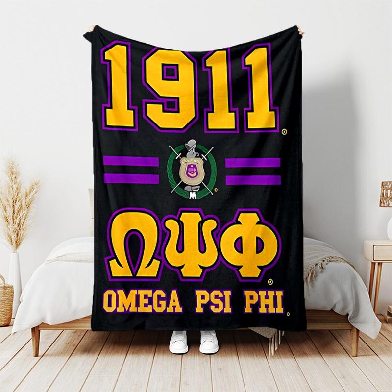 1pc Blanket Omega Psi Phi logo1 Print Design, Lightweight Blanket for Sofa, Bed- Soft &Warm, Gift for All Seasons like Christmas, Halloween