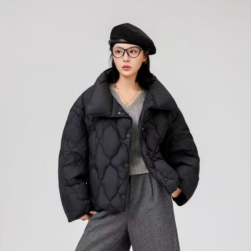 Womens 2026 Winter Oversized Lapel Quilted Down Jacket 90% Duck Warm Short Puffer Coat
