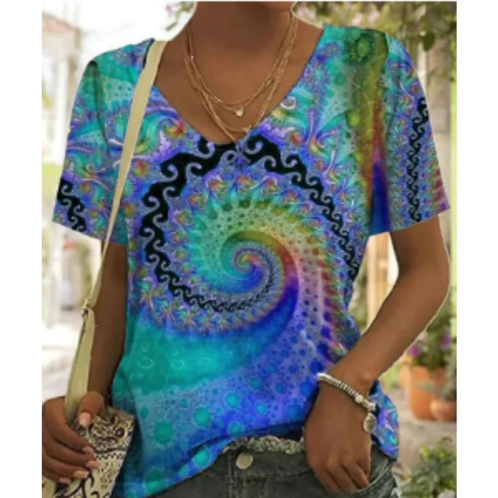 Women's Luxury T Shirts 3d Butterfly Print Short Sleeve V-neck Summer Fashion Casual Gradient Girls Pullover