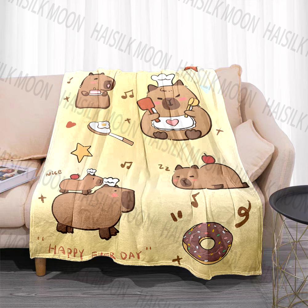 1 Stück Cartoon Cabypara Aufdruck Decke Warm Weich und Bequem Heim Reise Decke Büro Sofa Feiertagsgeschenke für Erwachsene Kinder