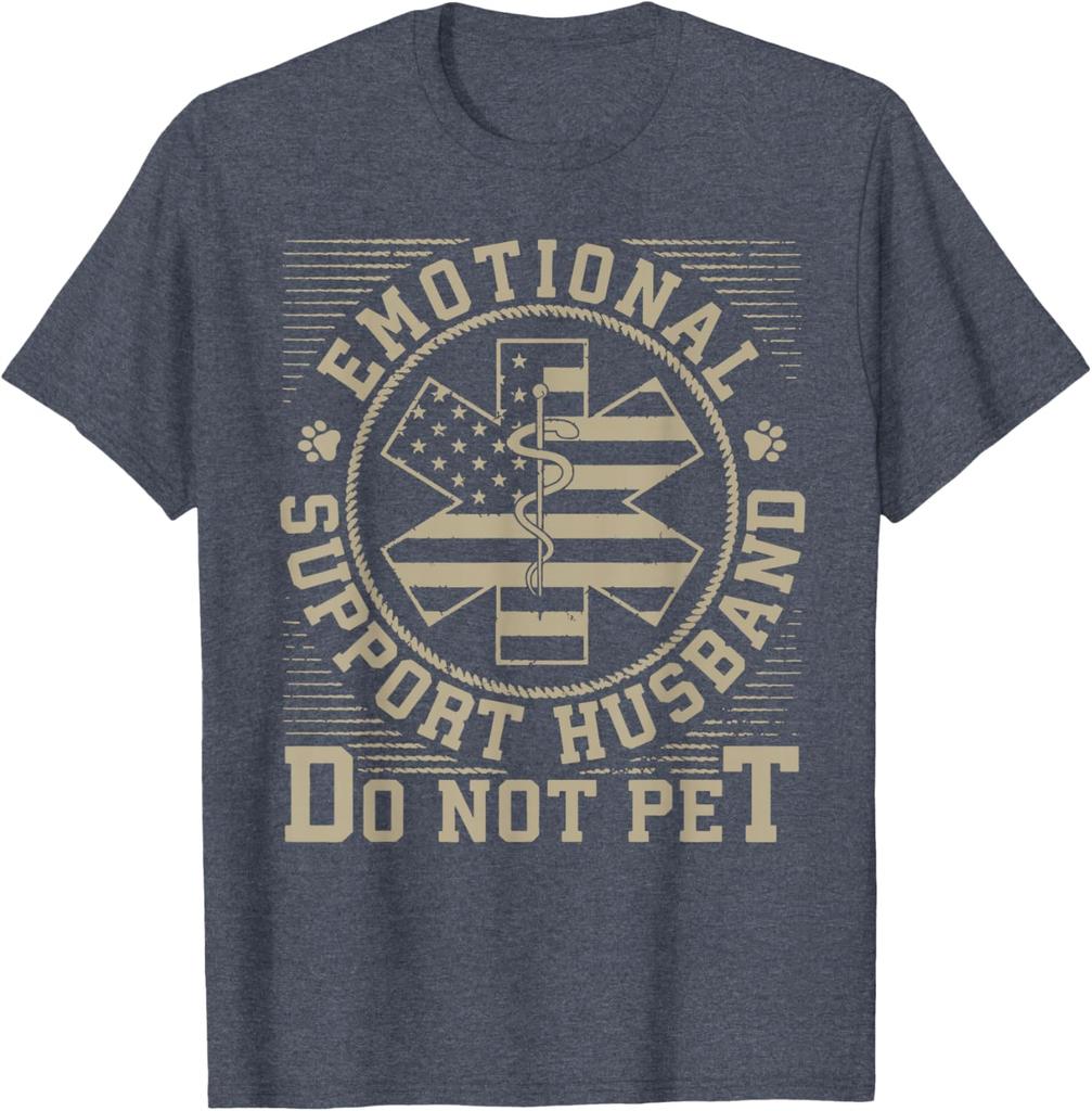 Emotional Support Husband Do Not Pet EMS Star TShirt Casual Mens Graphic Tee