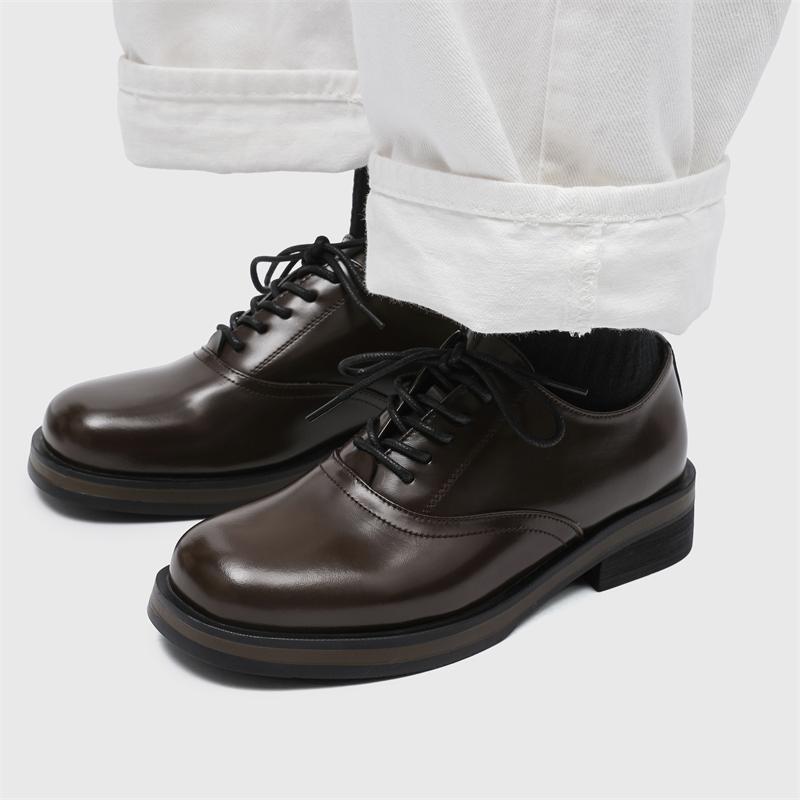 Fashion 2025 Summer New Men's Lace-Up Oxford All-match Leather Men Walking Shoes Men's Derby Casual Shoes Men's Square Head Dress Shoes