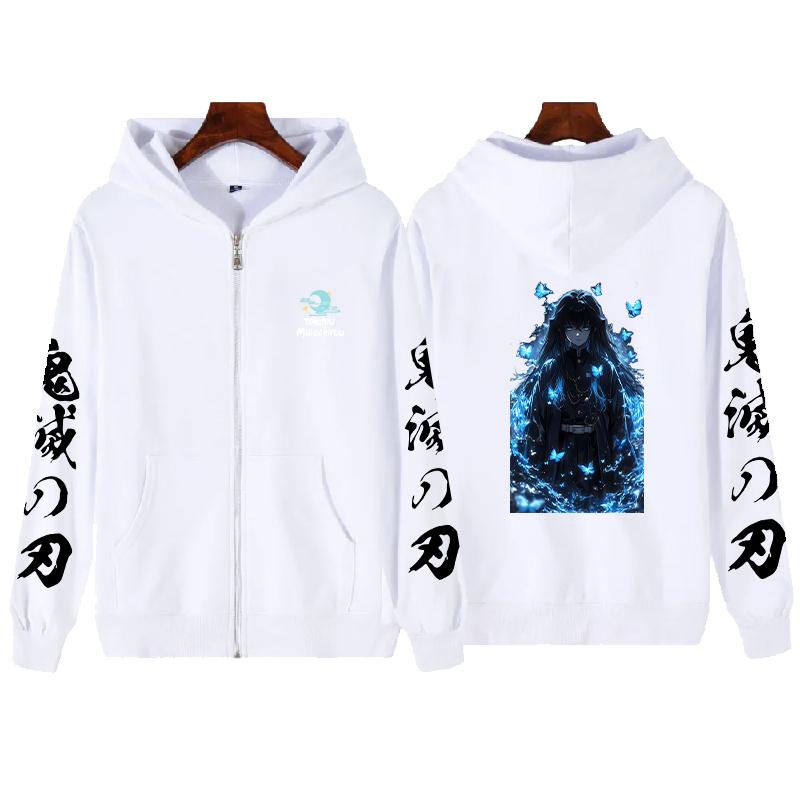 

Japan Anime Demon Slayer Tokitou Muichirou Print Hooded Men Women Manga Hoodies Oversized Zipper Jacket Harajuku Male Sweatshirt XS белый