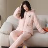 Couple pajamas winter coral fleece padded three-layer thickened fleece thermal storage warm men's and women's hooded loungewear set