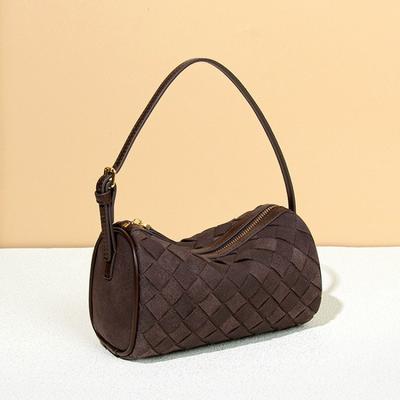 Original Design Autumn and Winter Matte Leather Cylinder Woven Bag High-end Feeling Shoulder Underarm Bag Hand Carry Pillow Bag Camera Bag