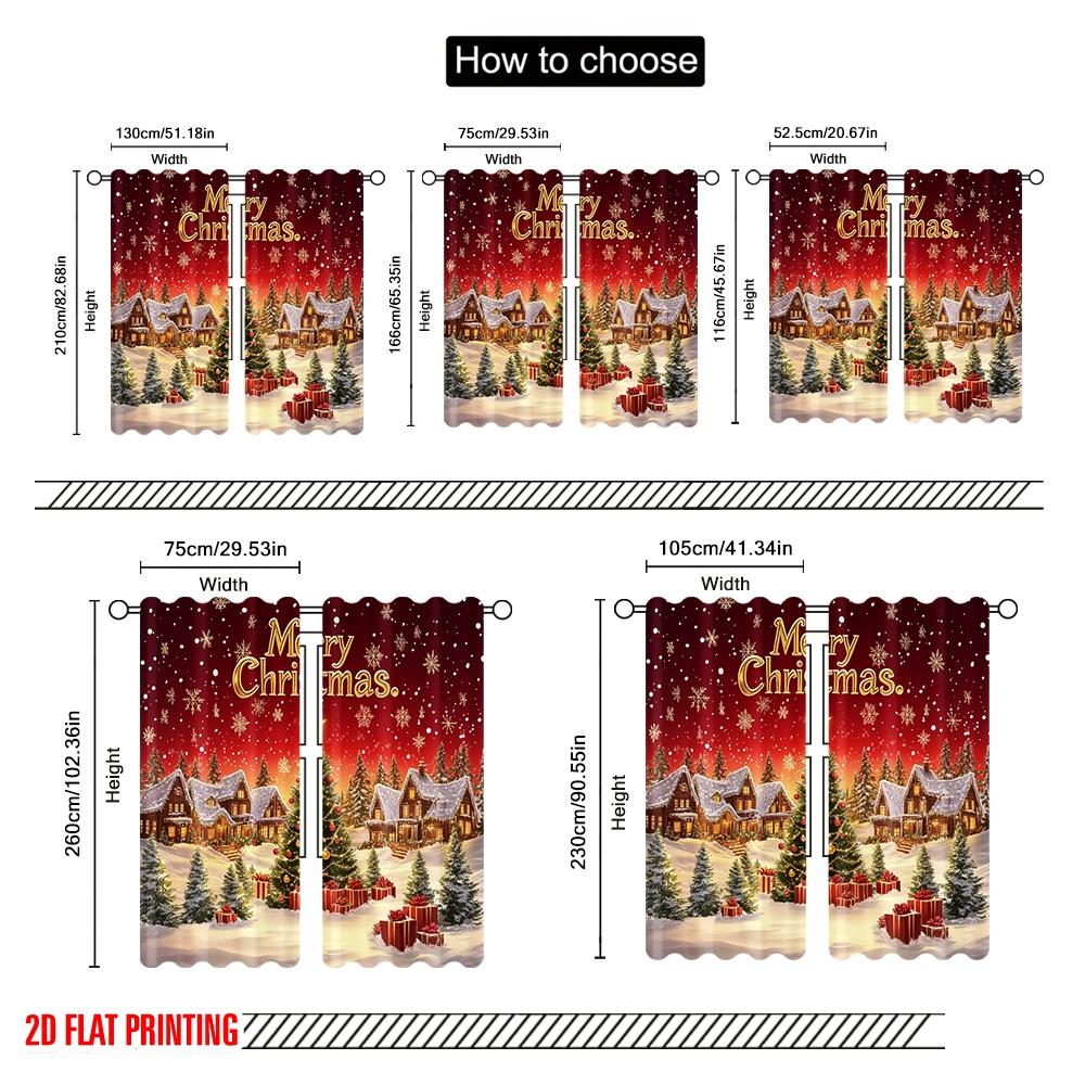 2pcs,2D Plane Printing Window Curtain Merry Christmas Village Scene Polyester Fabric (without Rod) All Seasons Perfect for
