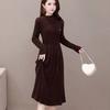 Long Knitted Dress for Women Autumn Solid-color Sweater Dress Imitating Mink Fur Cinched Waist and Trendy Solid-color Long-sleeved Knitted Sweater