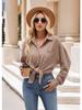 Single Breasted Pocket Waffle Fashion Shirt 2023 Women's Autumn and Winter New European and American Casual Loose Tops