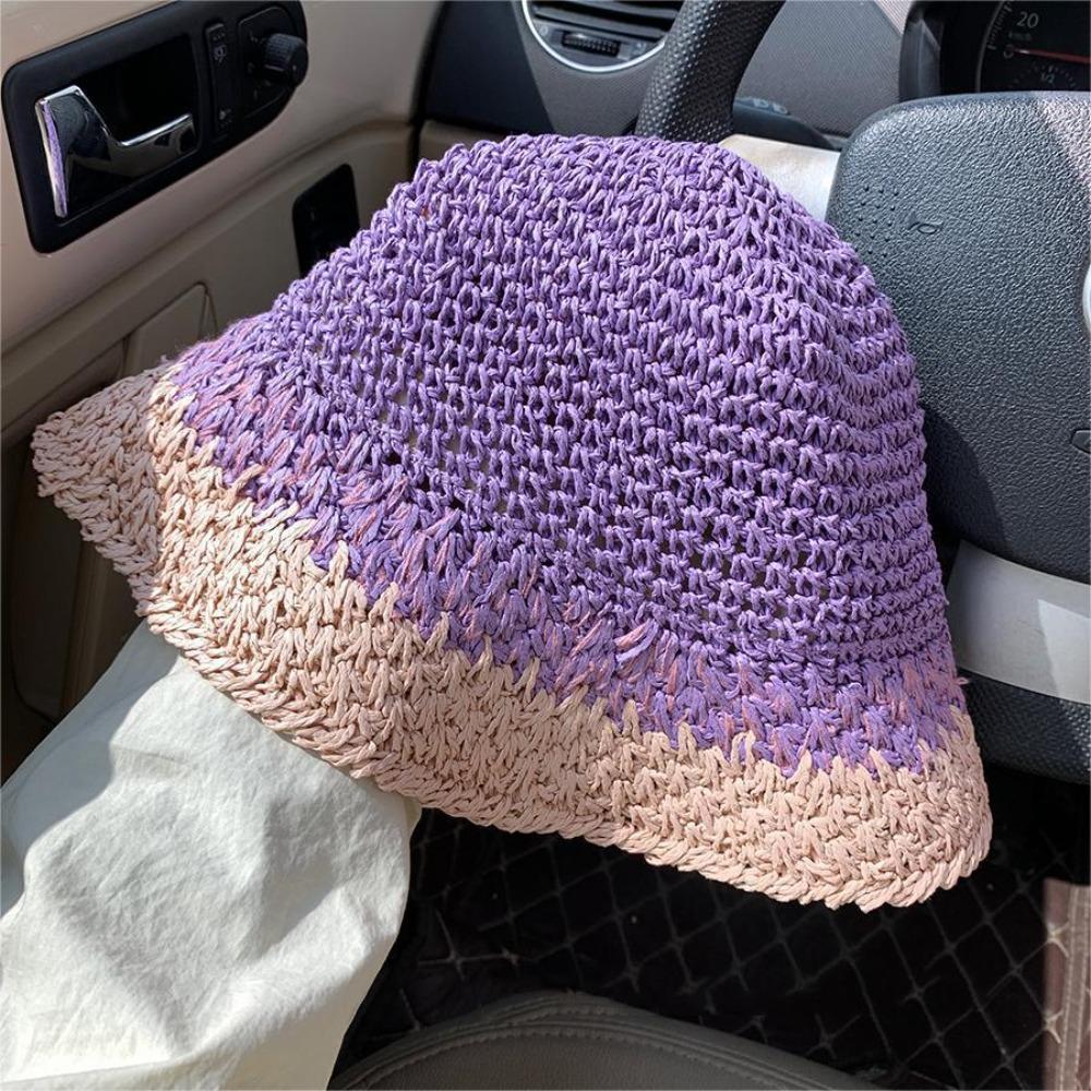 Handmade Women's Straw Hat Travel Bucket Hat Korean Beach Straw Cap  Outdoor