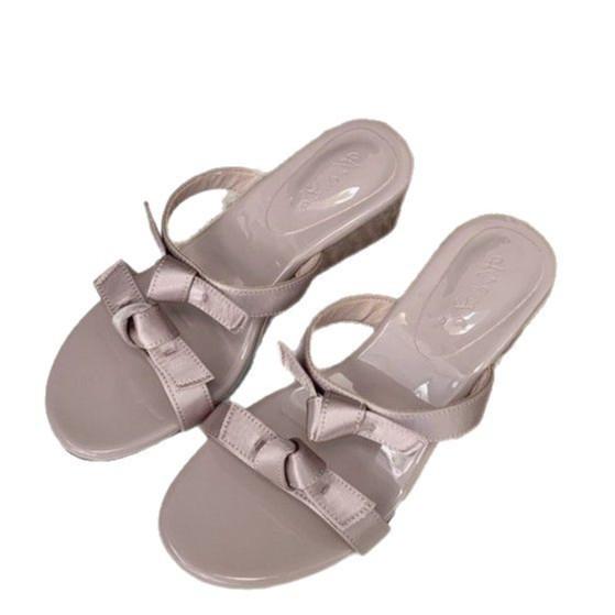 Slope heel gentle evening breeze flip-flops summer 2025 French temperament elegant bow purple with skirt sandals