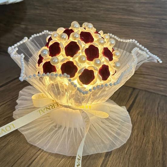 DIY Flocking Rose Night Light Kit Handmade Faux Pearl Flower Bouquet Decorative Lamp Home Office Bedroom Ornament Valentine's Day Gift