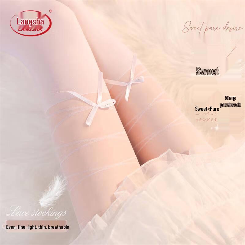 Langsha Sexy Sheer Spliced Bow-Knot Pantyhose One Size