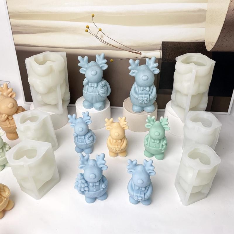 Sturdy Food Grade Silicone Candle Making Mould With Christmas Tree and Reindeer Designs