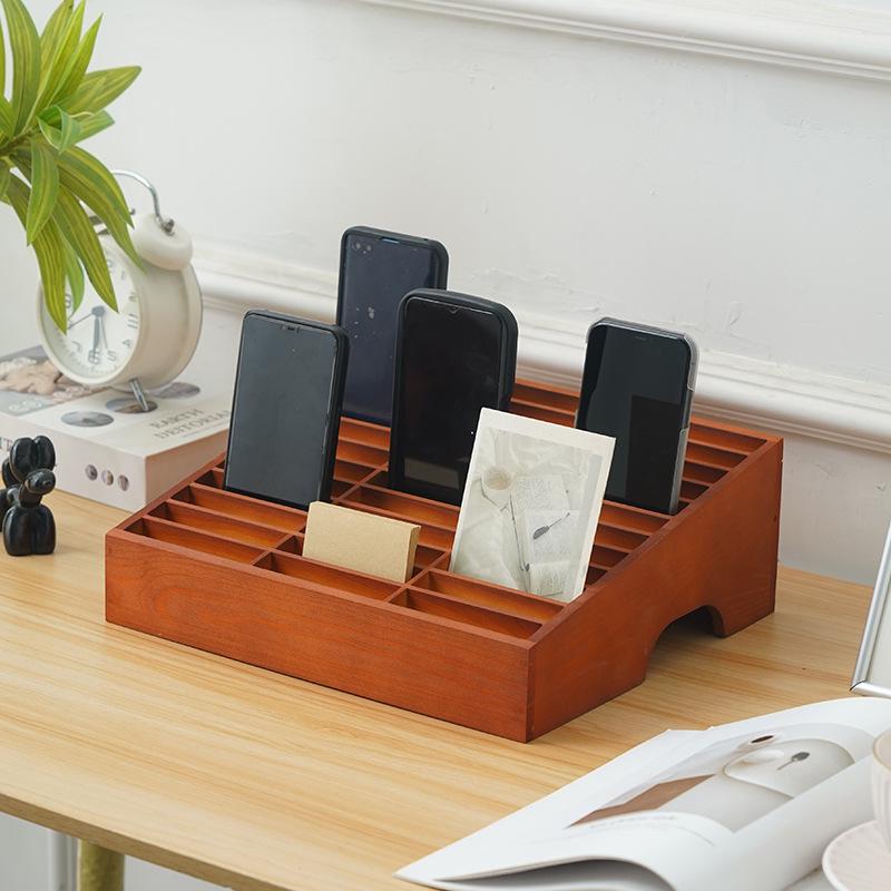 Wooden Multi-Compartment Phone & Office Storage Box