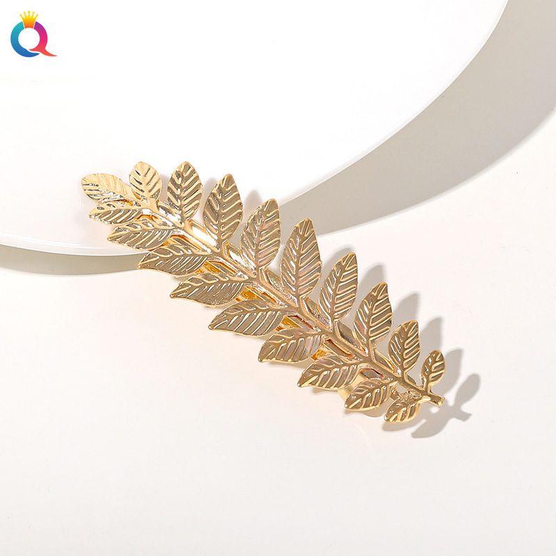 Accessories Cross-Border Metal Leaves Headband Fashion Popular Bridal Headband Golden Leaves Hair Clip Headdress Hair Accessories New Arrival Metal Spring Clip-Gold