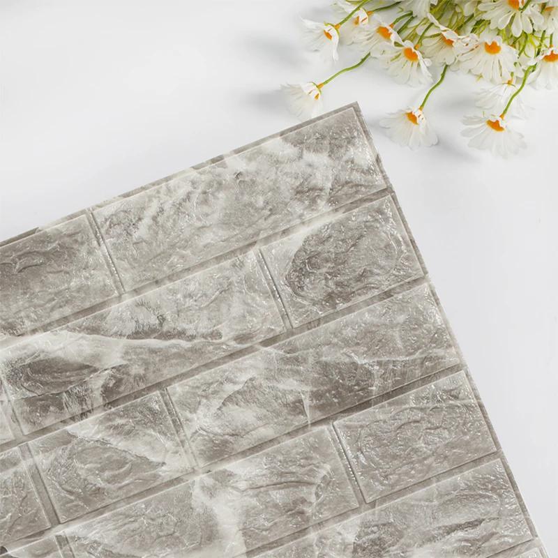 12pcs Foam 3D Thickened Wall Stickers Self-adhesive Decorative Waterproof Wallpaper for Living Room Bedroom Home Decoration
