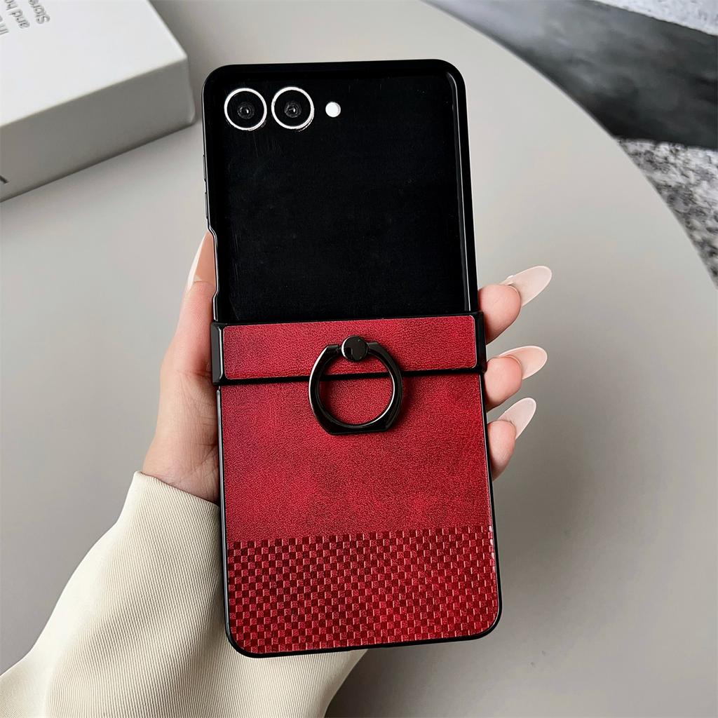 Leather Ring Holder Phone Case for Samsung Galaxy Z Flip 3 4 5 6 7 5G ZFlip7 FE ZFlip6 Hinge Protective Shockproof Cover